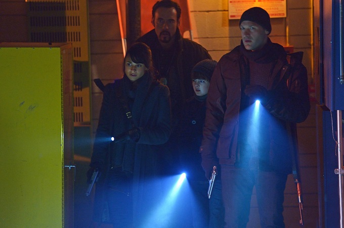 THE STRAIN -- "The Battle For Red Hook" -- Episode 209 (Airs September 6, 10:00 pm e/p) Pictured: (l-r) Mia Maestro as Nora Martinez, Kevin Durand as Vasiliy Fet, Max Charles as Zack Goodweather, Corey Stoll as Ephraim Goodweather. CR: Michael Gibson/FX