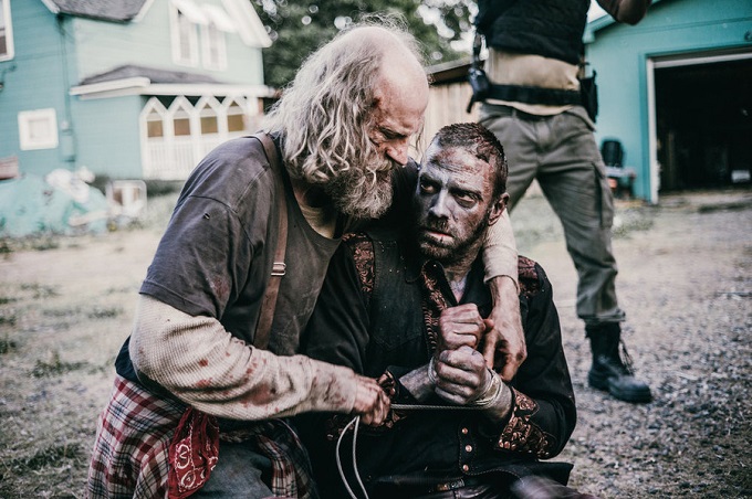 Z NATION -- "White Light" Episode 202 -- Pictured: (l-r) Russell Hodgkinson as Doc, Keith Allen as Murphy -- (Photo by: Daniel Sawyer Schaefer/Go2 Z Ice/Syfy)