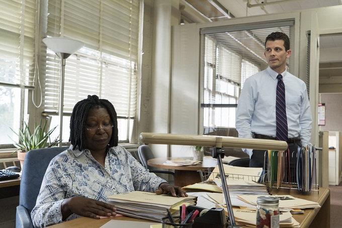 LAW & ORDER: SPECIAL VICTIMS UNIT -- "Institutional Fail" Episode 17004 -- Pictured: (l-r) Whoopi Goldberg as Janette Garner, Josh Marcantel as Dale Sheridan -- (Photo by: Michael Parmelee/NBC)