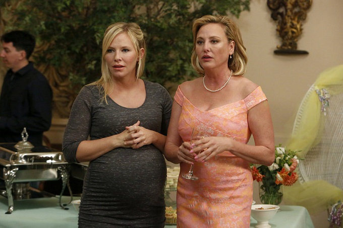 LAW & ORDER: SPECIAL VICTIMS UNIT -- "Maternal Instincts" Episode 17006 -- Pictured: (l-r) Kelli Giddish as Detective Amanda Rollins, Virginia Madsen as Beth Anne Rollins -- (Photo by: Will Hart/NBC)