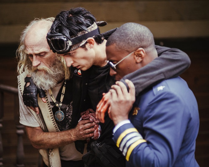 Z NATION -- "Mission Accomplished" Episode 215 -- Pictured: (l-r) Russell Hodgkinson as Doc, Nat Zang as 10K -- (Photo by: Daniel Sawyer Schaefer/Go2 Z Ice/Syfy)