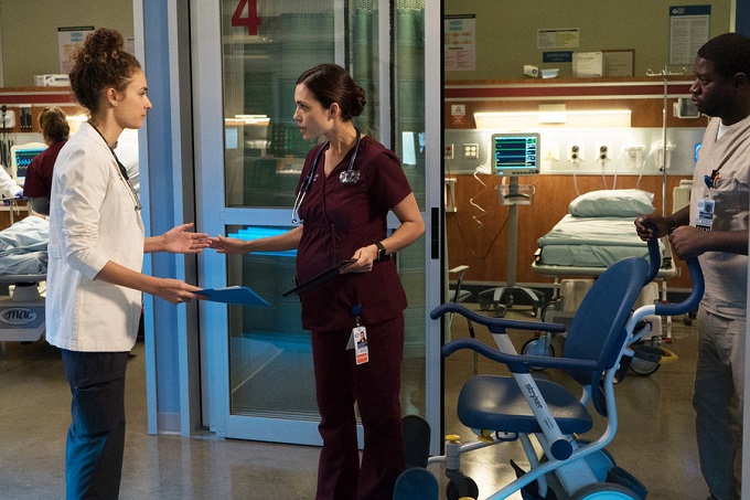 CHICAGO MED -- "Bound" Episode 106 -- Pictured: (l-r) Rachel DiPillo as Dr. Sarah Reese, Torrey DeVitto as Dr. Natalie Manning -- (Photo by: Elizabeth Sisson/NBC)