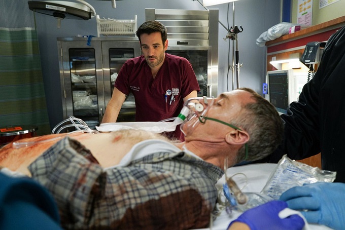 CHICAGO FIRE -- "The Beating Heart" Episode 410 -- Pictured: (l-r) Colin Donnell as Dr. Connor Rhodes, David Eigenberg as Christopher Herrmann -- (Photo by: Elizabeth Morris/NBC)