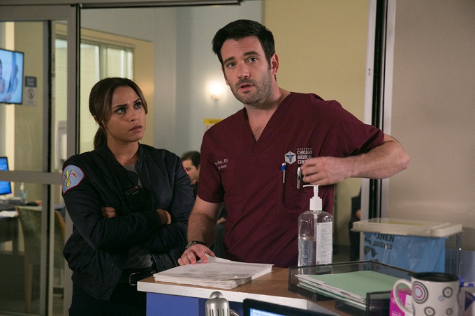 CHICAGO MED -- "Malignant" Episode 105 -- Pictured: (l-r) Monica Raymund as Gabriela Dawson, Colin Donnell as Dr. Connor Rhodes -- (Photo by: Elizabeth Sisson/NBC)