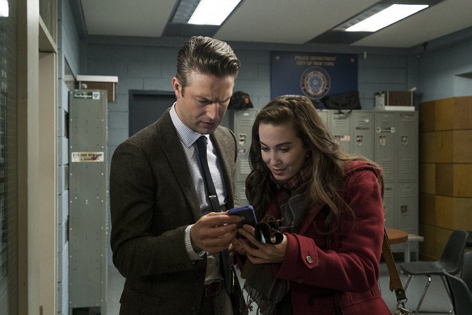 LAW & ORDER: SPECIAL VICTIMS UNIT -- "Townhouse Incident" Episode 1712 -- Pictured: (l-r) Peter Scanavino as Dominck "Sonny" Carisi, Bronwyn Reed as Lucy -- (Photo by: Michael Parmalee/NBC)