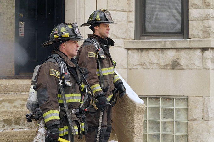 CHICAGO FIRE -- "Bad For The Soul" Episode 415 -- Pictured: (l-r) David Eigenberg as Christopher Herrmann, Jesse Spencer as Matthew Casey -- (Photo by: Elizabeth Morris/NBC)