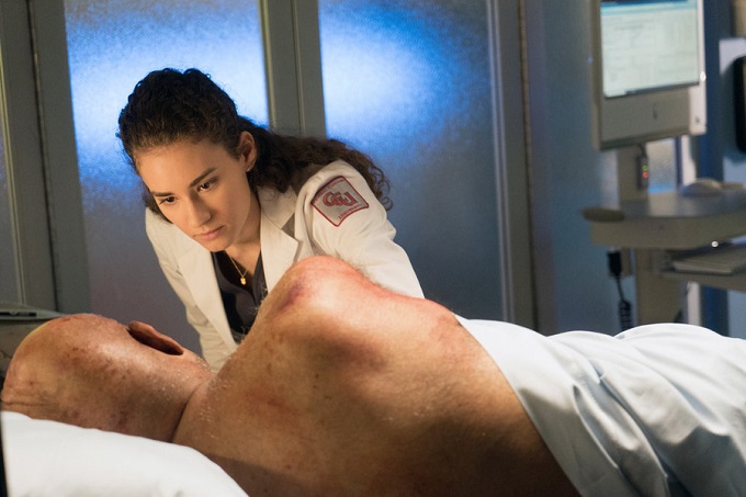 CHICAGO MED -- "Choices" Episode 109 -- Pictured: (l-r) William Stanford Davis as Ed Brennan, Rachel DiPillo as Dr. Sarah Reese -- (Photo by: Elizabeth Sisson/NBC)