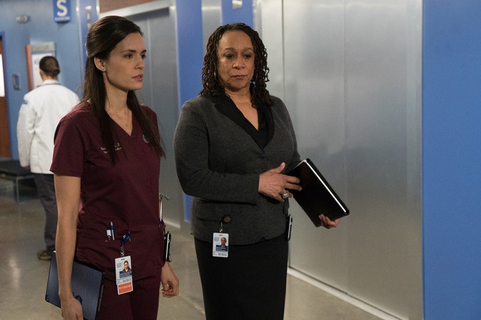 CHICAGO MED -- "Clarity" Episode 110 -- Pictured: (l-r) Torrey DeVitto as Dr. Natalie Manning, S. Epatha Merkerson as Sharon Goodwin -- (Photo by: Elizabeth Sisson/NBC)