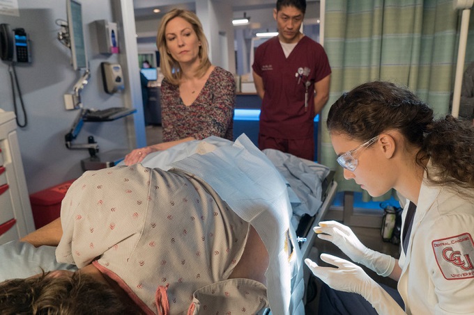 CHICAGO MED -- "Clarity" Episode 110 -- Pictured: (l-r) Katherine Keberlein as Joan Cooper, Brian Tee as Dr. Ethan Choi, Rachel DiPillo as Dr. Sarah Reese -- (Photo by: Elizabeth Sisson/NBC)