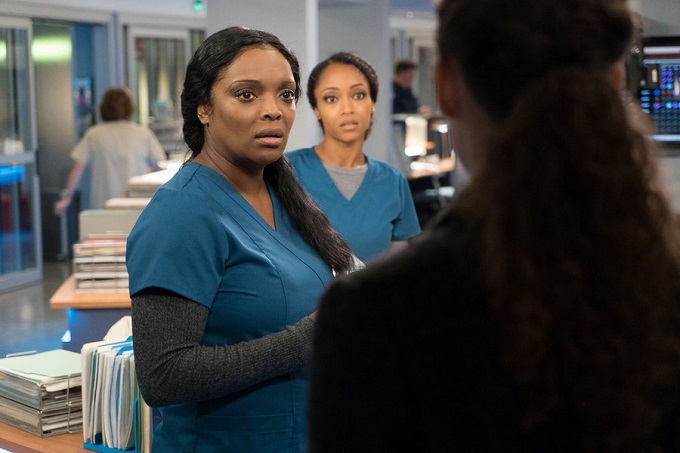 CHICAGO MED -- "Clarity" Episode 110 -- Pictured: (l-r) Marlyne Barrett as Maggie Lockwood, Yaya DaCosta as April Sexton -- (Photo by: Elizabeth Sisson/NBC)