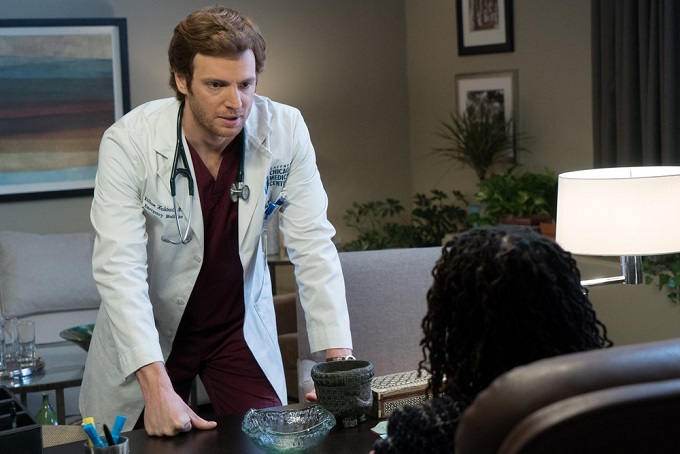 CHICAGO MED -- "Intervention" Episode 111 -- Pictured: (l-r) Nick Gehlfuss as Dr. Will Halstead, S. Epatha Merkerson as Sharon Goodwin -- (Photo by: Elizabeth Sisson/NBC)