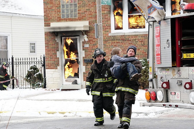 CHICAGO FIRE -- "All Hard Parts" Episode 414 -- Pictured: (l-r) David Eigenberg as Christopher Herrmann, Christian Stolte as Randy "Mouch" McHolland -- (Photo by: Elizabeth Morris/NBC)