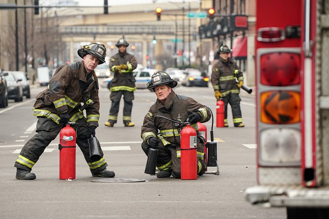 CHICAGO FIRE -- "Two Ts" Episode 416 -- Pictured: (l-r) David Eigenberg as Christopher Herrmann, Christian Stolte as Randy "Mouch" McHolland -- (Photo by: Elizabeth Morris/NBC)