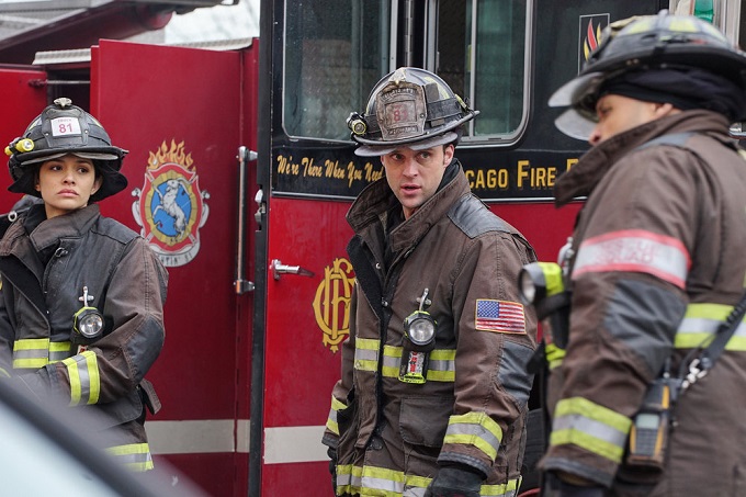 CHICAGO FIRE -- "Two Ts" Episode 416 -- Pictured: (l-r) Miranda Rae Mayo as Stella Kidd, Jesse Spencer as Matthew Casey -- (Photo by: Elizabeth Morris/NBC)