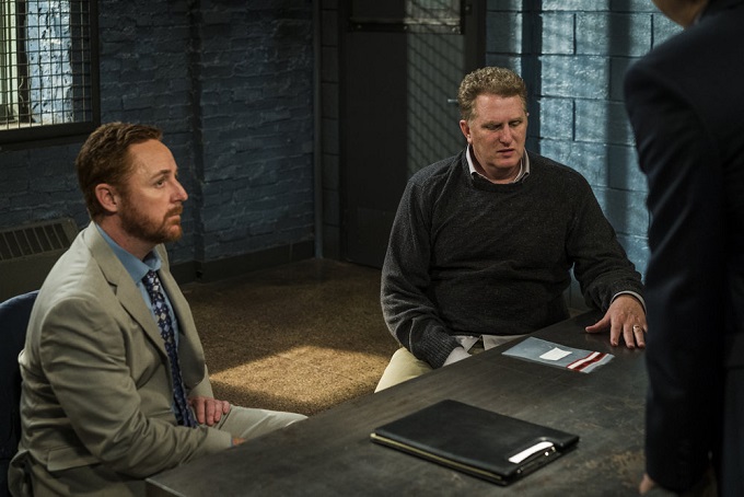 LAW & ORDER: SPECIAL VICTIMS UNIT -- "Sheltered Outcasts" Episode 1719 -- Pictured: (l-r) Scott Grimes as Counselor Tom Zimmerman, Michael Rapaport as Richie Caskey -- (Photo by: Michael Parmelee/NBC)
