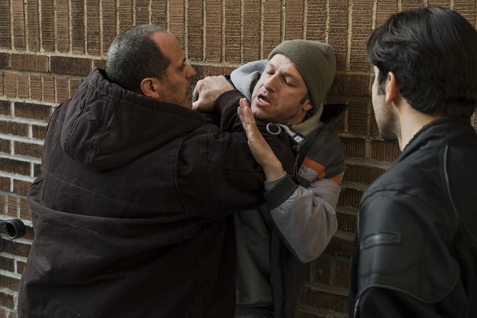 LAW & ORDER: SPECIAL VICTIMS UNIT -- "Sheltered Outcasts" Episode 1719 -- Pictured: (l-r) Saul Stein as Terry Nomaks, Mike DiSalvo as Robert Levy -- (Photo by: Michael Parmelee/NBC)