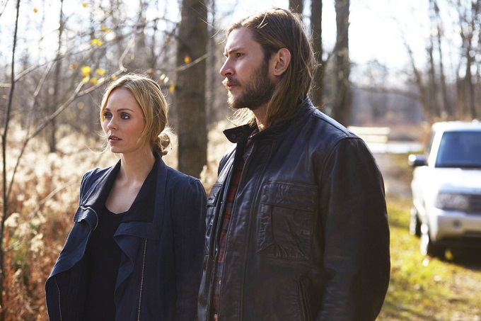 BITTEN -- "Tili Tili Bom" Episode 308 -- Pictured: (l-r) Laura Vandervoort as Elena Michaels, Greyston Holst as Clay Danver -- (Photo by: Shane Mahood/Syfy/She-Wolf Season 3 Productions)