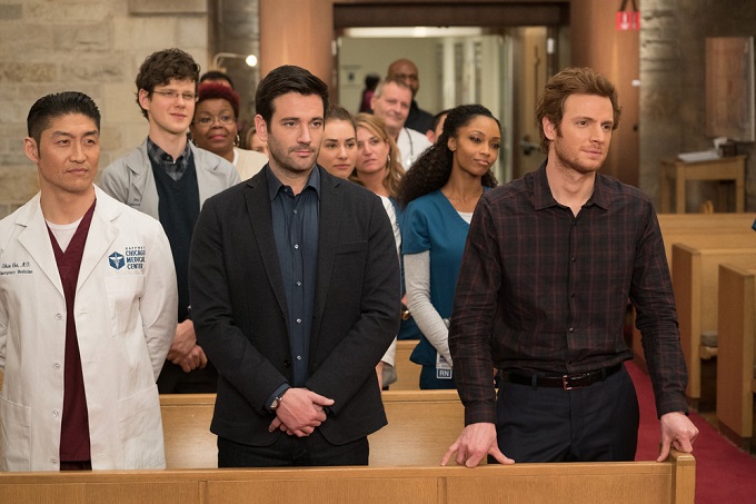 CHICAGO MED -- "Us" Episode 113 -- Pictured: (l-r) Brian Tee as Ethan Choi, Colin Donnell as Connor Rhodes, Nick Gehlfuss as Will Halstead -- (Photo by: Elizabeth Sisson/NBC)