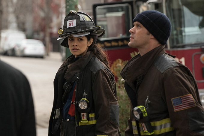 CHICAGO FIRE -- "I Will Be Walking" Episode 419 -- Pictured: (l-r) Miranda Rae Mayo as Stella Kidd, Jesse Spencer as Matthew Casey -- (Photo by: Elizabeth Morris/NBC)