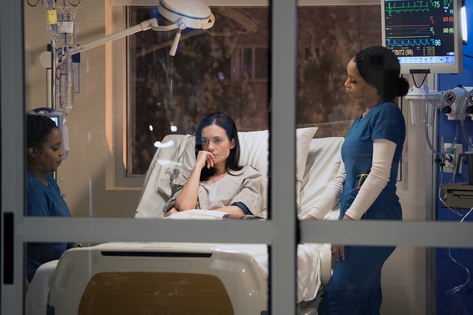 CHICAGO MED -- "Withdrawal" Episode 117 -- Pictured: (l-r) Marlyne Barrett as Maggie Lockwood, Torrey DeVitto as Dr. Natalie Manning, Yaya DaCosta as April Sexton -- (Photo by: Elizabeth Sisson/NBC)