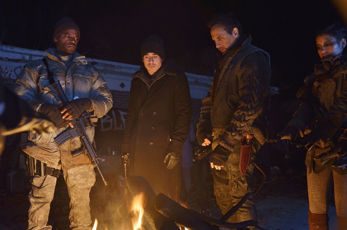 12 MONKEYS -- "Blood Washed Away" Episode 212 -- Pictured: (l-r) Demore Barnes as Whitley, Kirk Acevedo as Jose Ramse, Todd Stashwick as Deacon, -- (Photo by: Ben Mark Holzberg/Syfy)