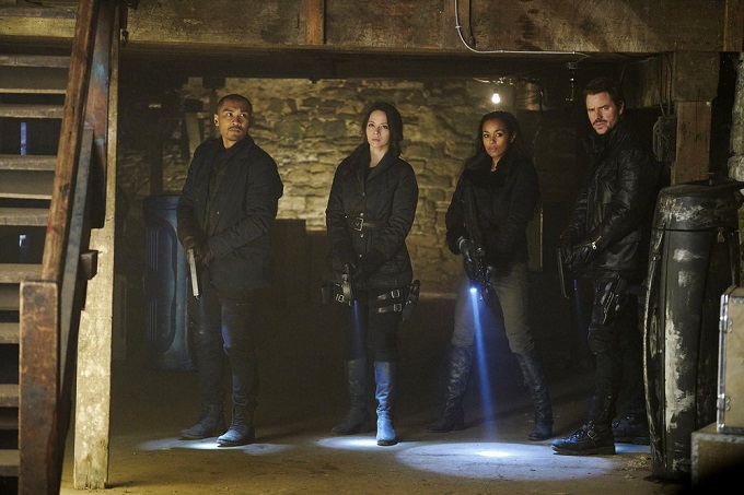 DARK MATTER -- "We Voted Not to Space You" Episode 205 -- Pictured: (l-r) Alex Mallari, Jr. as Four, Melissa O'Neil as Two, Melanie Liburd as Nyx, Anthony Lemke as Three -- (Photo by: Steve Wilkie/Prodigy Pictures/Syfy)