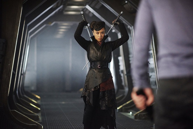 DARK MATTER -- "Take the Shot" Episode 210 -- Pictured: Ellen Wong as Misaki Han-Shireikan -- (Photo by: Russ Martin/Prodigy Pictures/Syfy)