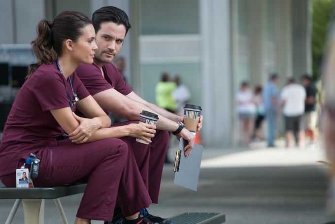CHICAGO MED -- "Win Loss" Episode 203 -- Pictured: (l-r) Torrey DeVitto as Natalie Manning, Colin Donnell as Connor Rhodes -- (Photo by: Elizabeth Sisson/NBC)