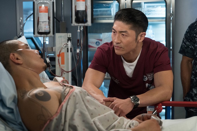 CHICAGO MED -- "Win Loss" Episode 203 -- Pictured: (l-r) Maynor Alvarado as Marco, Brian Tee as Ethan Choi -- (Photo by: Elizabeth Sisson/NBC)