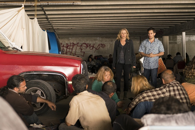 Kim Dickens as Madison Clark, Raul Casso as Andres Diaz, Refugees - Fear the Walking Dead _ Season 2, Episode 14 - Photo Credit: Richard Foreman/AMC