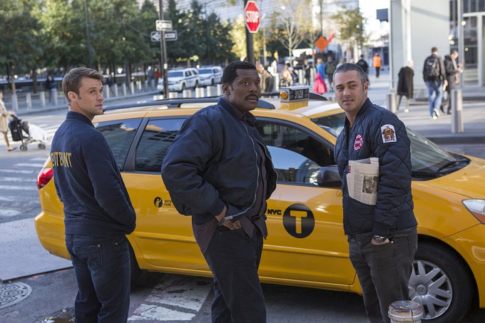 CHICAGO FIRE -- "That Day" Episode 506 -- Pictured: (l-r) Jesse Spencer as Matthew Casey, Eamonn Walker as Wallace Boden, Taylor Kinney as Kelly Severide -- (Photo by: Eric Liebowitz/NBC)