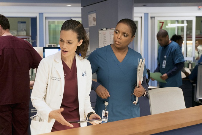 CHICAGO MED -- "Free Will" Episode 208 -- Pictured: (l-r) Torrey DeVitto as Natalie Manning, Marlyne Barrett as Maggie Lockwood -- (Photo by: Elizabeth Sisson/NBC)