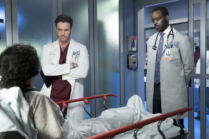 CHICAGO MED -- "Heart Matters" Episode 210 -- Pictured: (l-r) Colin Donnell as Connor Rhodes, Ato Essandoh as Isidore Latham -- (Photo by: Elizabeth Sisson/NBC)