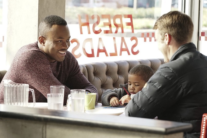 CHICAGO FIRE -- "The People We Meet" Episode 510 -- Pictured: (l-r) Charles Brice as Andre Keyes, Aiden/Austin Cohen as Louie -- (Photo by: Elizabeth Morris/NBC)