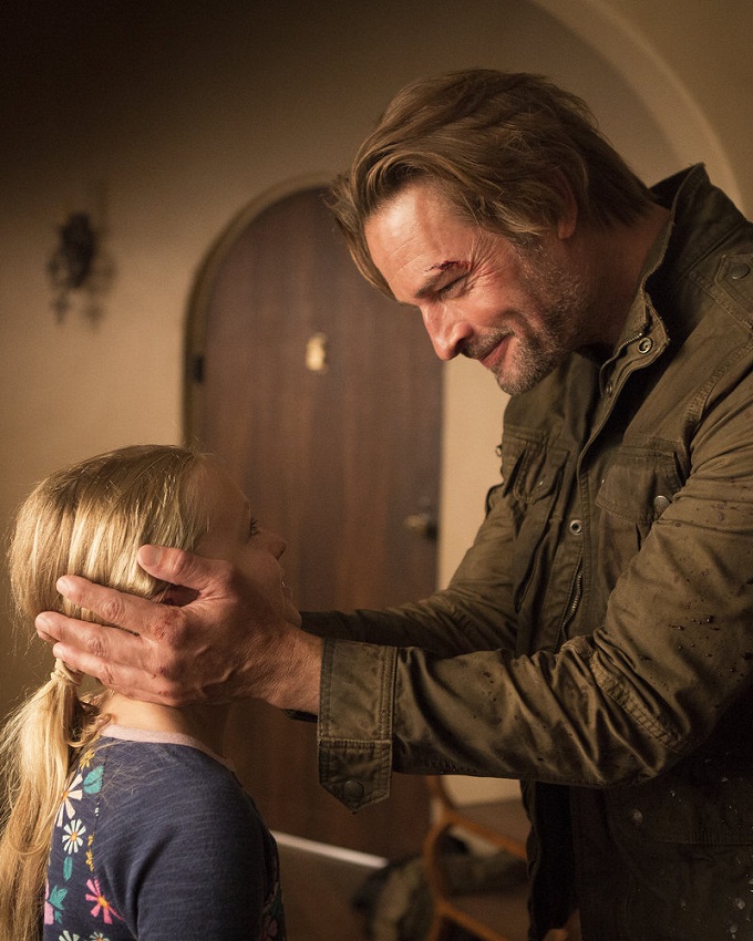 COLONY -- "Sublimation" Episode 203 -- Pictured: (l-r) Isabella Crovetti-Cramp as Grace Bowman, Josh Holloway as Will Bowman -- (Photo by: Isabella Vosmikova/USA Network)