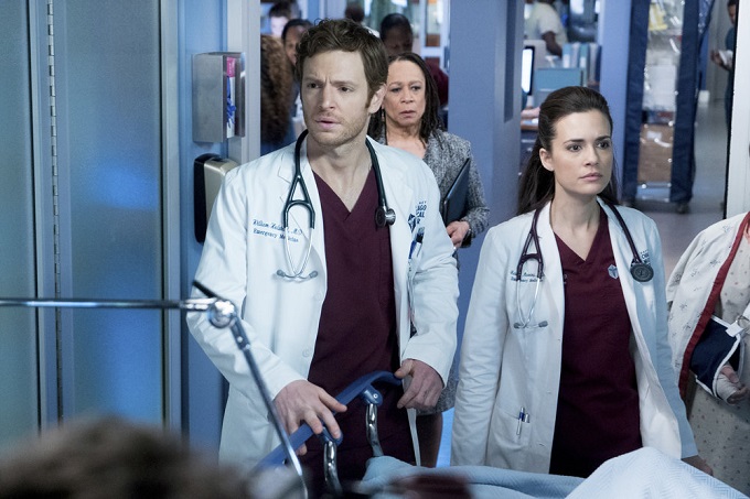 CHICAGO MED -- "Cold Front" Episode 214 -- Pictured: (l-r) Nick Gehlfuss as Will Halstead, Torrey DeVitto as Natalie Manning -- (Photo by: Elizabeth Sisson/NBC)