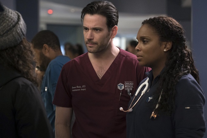 CHICAGO MED -- "Cold Front" Episode 214 -- Pictured: (l-r) Colin Donnell as Connor Rhodes, Marlyne Barrett as Maggie Lockwood -- (Photo by: Elizabeth Sisson/NBC)