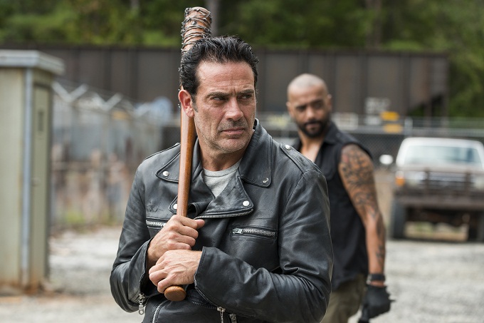 Jeffrey Dean Morgan as Negan, Vince Pusani as Savior - The Walking Dead _ Season 7, Episode 11 - Photo Credit: Gene Page/AMC