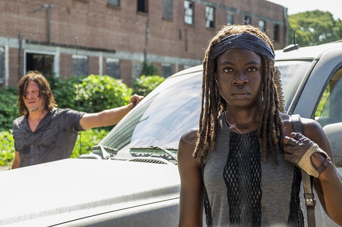 Norman Reedus as Daryl Dixon, Danai Gurira as Michonne - The Walking Dead _ Season 7, Episode 9 - Photo Credit: Gene Page/AMC