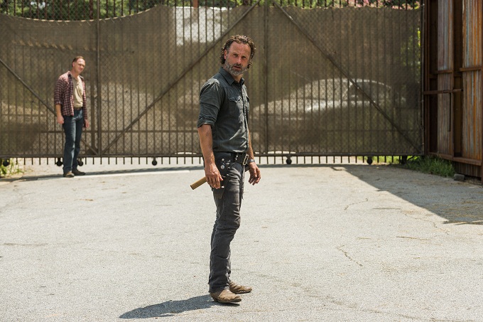 Andrew Lincoln as Rick Grimes, Jason Douglas as Tobin - The Walking Dead _ Season 7, Episode 9 - Photo Credit: Gene Page/AMC