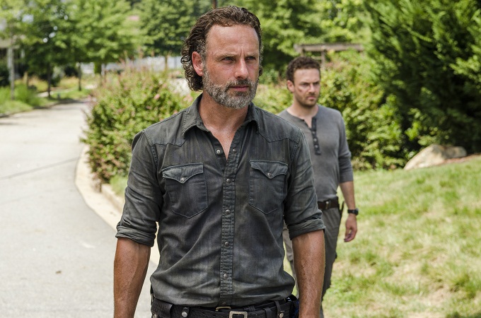 Andrew Lincoln as Rick Grimes, Ross Marquand as Aaron - The Walking Dead _ Season 7, Episode 9 - Photo Credit: Gene Page/AMC