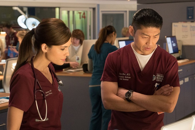 CHICAGO MED -- "Lose Yourself" Episode 216 -- Pictured: (l-r) Torrey DeVitto as Natalie Manning, Brian Tee as Ethan Choi -- (Photo by: Elizabeth Sisson/NBC)