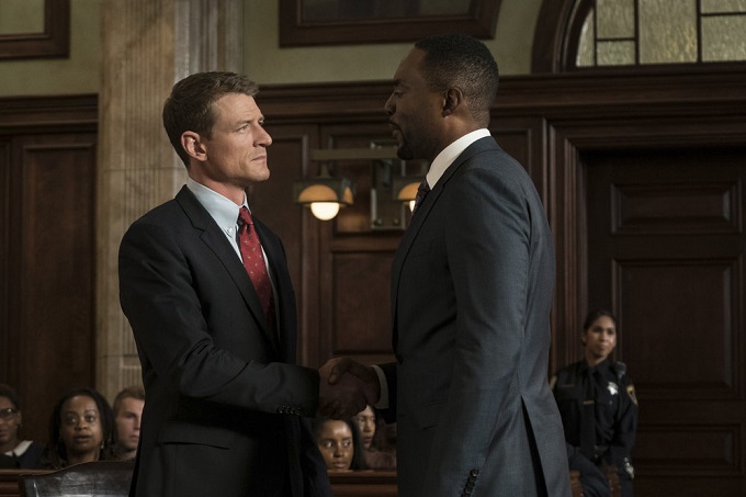 CHICAGO JUSTICE -- "Uncertainty Principle" Episode 107 -- Pictured: (l-r) Philip Winchester as Peter Stone, Richard Brooks as Paul Robinette -- (Photo by: Elizabeth Morris/NBC)