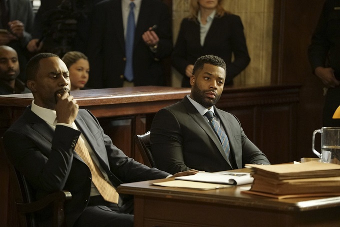 CHICAGO JUSTICE -- "Uncertainty Principle" Episode 107 -- Pictured: (l-r) Richard Brooks as Paul Robinette, LaRoyce Hawkins as Kevin Atwater -- (Photo by: Elizabeth Morris/NBC)