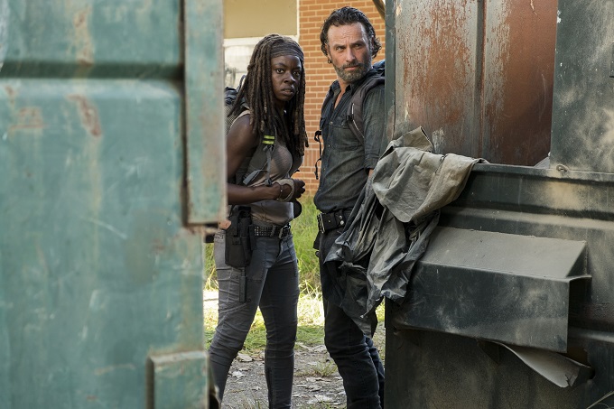 Andrew Lincoln as Rick Grimes, Danai Gurira as Michonne - The Walking Dead _ Season 7, Episode 12 - Photo Credit: Gene Page/AMC